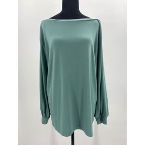 Womens Long Sleeve Boat Neck Blouse Top Teal Green XL Casual Everyday